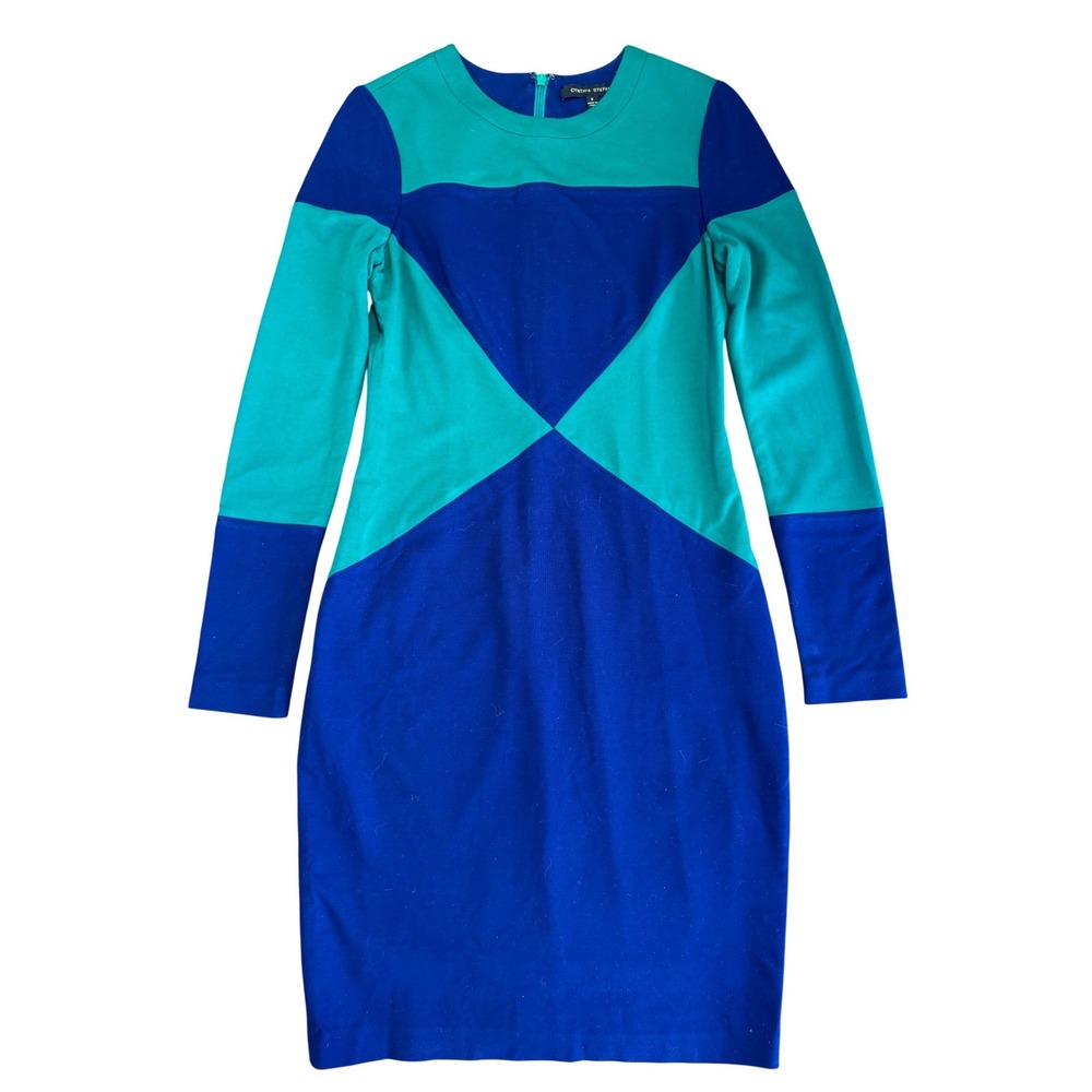 Cynthia Steffe‎ Blue Green Colorblock Geometric Long Sleeve Sheath Dress Size 8